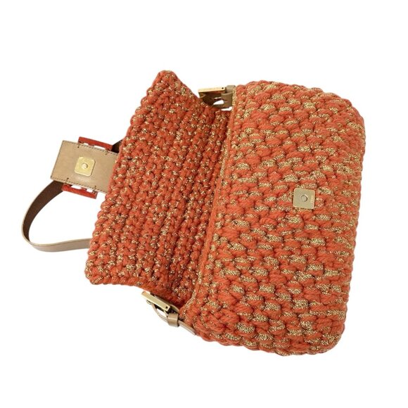 FENDI Vintage FF Mamma Baguette Wool Knit Shoulder Bag Glitter Orange [106267] - Picture 11 of 14